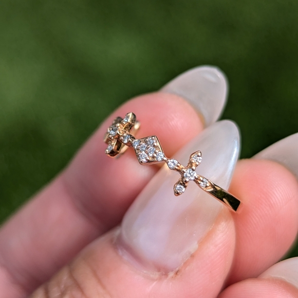 14 Karat Rose Gold Diamond Cross Art Deco Ring Band - Picture 5 of 6